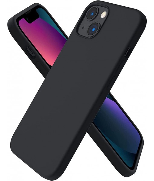 Husa iPhone 14, SIlicon Catifelat cu interior Microfibra, Negru